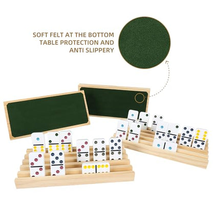 Double 6 Color Dot Dominoes Set with 4 Wooden Trays