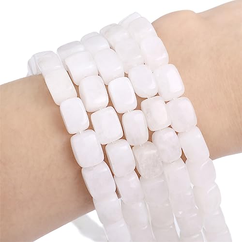 Natural White Agate Cuboid Stone Loose Semi Gemstone Beads for Jewelry Making 8mmx12mm 38cm (33 Count)