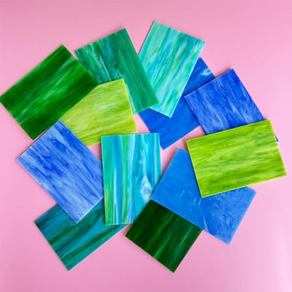 12 Sheets Blue+Green Stained Glass Sheets Variety Pack (12 Count)