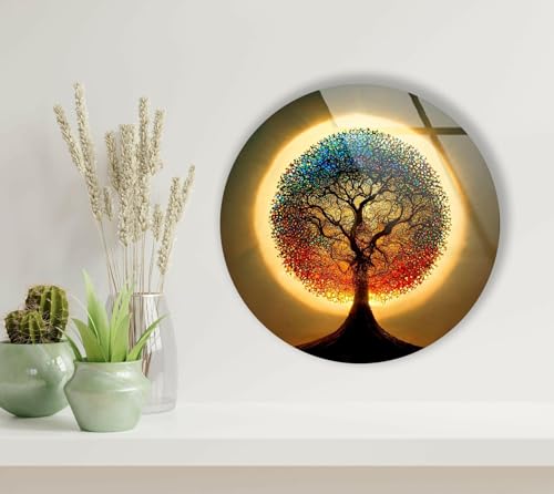 10''(25cm) Diameter Life of Tree Round Glass Wall Art Tempered Glass Printing Wall Decor Large Wall Art Wall Hangings