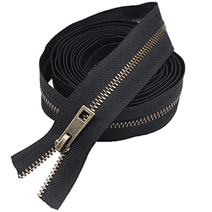 3 Upholstery Zipper Tape by The Yard Black Metal Zippers 5 Yards with 10pcs Antique Brass Pulls for Sewing Tailor Crafts