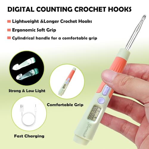 18 Size Light Up Counting Crochet Hooks Set with Case 2.0mm (18 Count)