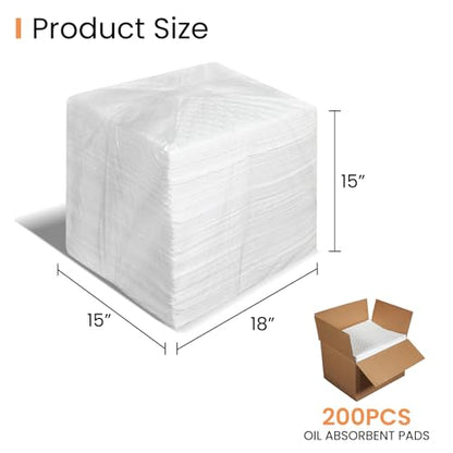 15"x18" Oil Absorbent Pads 200 Pack (200 Count)