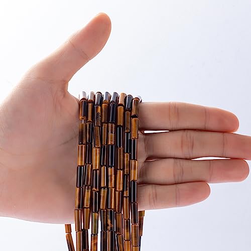 Natural Yellow Tiger Eye Cylinder Tube Beads 4x13mm 38cm (28 Count)