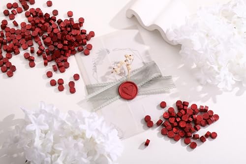 360Pcs Blood Red Sealing Wax Beads with 2 Spoons and 4 Tea Candles for Wax Seal Stamps (360 Count)