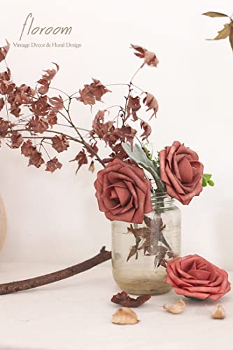 Artificial Flowers 25pcs Real Looking Dusty Cedar Foam Fake Roses with Stems for DIY Wedding Bouquets Bridal Shower Centerpieces Floral Arrangements Party Tables Home Decorations (25 Count )