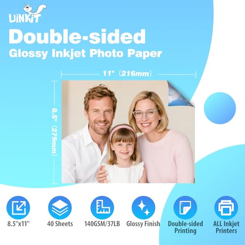 Photo Paper Glossy Double Sided 8.5x11 Inkjet 37lb 140gsm Dye ink Thin Photo Picture Flyer Calendar Magazine CD Cover letter