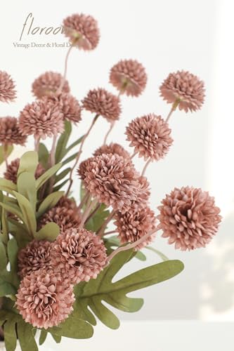 5pcs Dusty Rose Faux Silk Mums Artificial Flowers (25 Count)