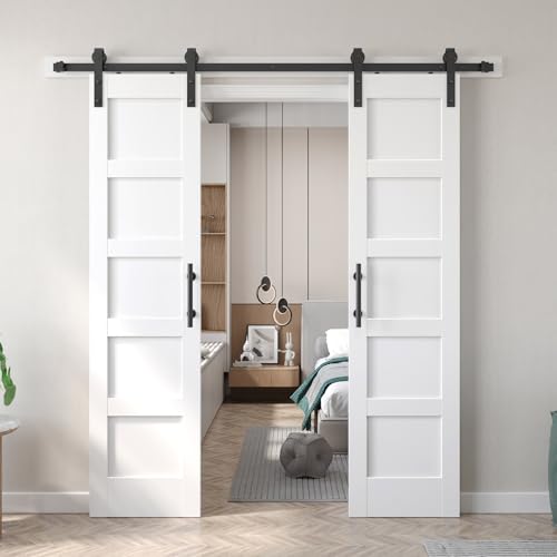 Double 21inx84in White Barn Door and 7FT Sliding Barn Door Hardware Kit Included