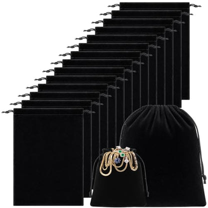 15 Pcs Black Velvet Drawstring Bags (15 Count)