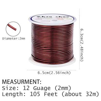 12 Gauge(2mm) Aluminum Wire 35 Yards Anodized Metal Wire for Bonsai Armature Crafting Sculpting Jewelry Craft Making Beading Floral (Brown, 12 Gauge) (105 Foot)