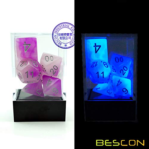 Bescon Two Tone Glowing Polyhedral Dice 7pcs Set Frosty Amethyst (7 Count)
