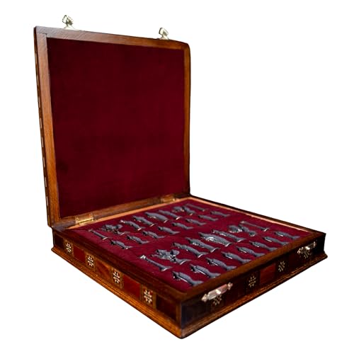 Medieval British Army Antique Copper Metal Chess Set for Adults