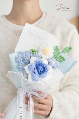 Hand Woven Flower Bouquet Finished for Mother's Day Birthday Gift Crochet Artificial Flower