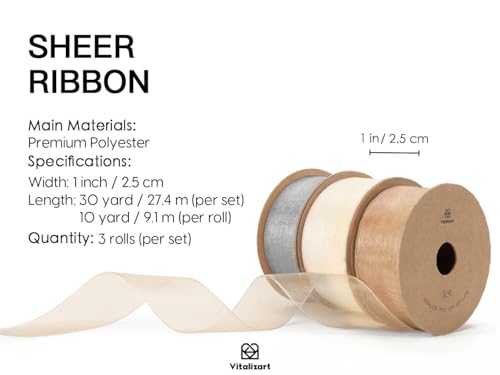 Organza Ribbon 1" x 30 Yd Sheer Gift Wrapping Rose Gold & Cream (3 Count)