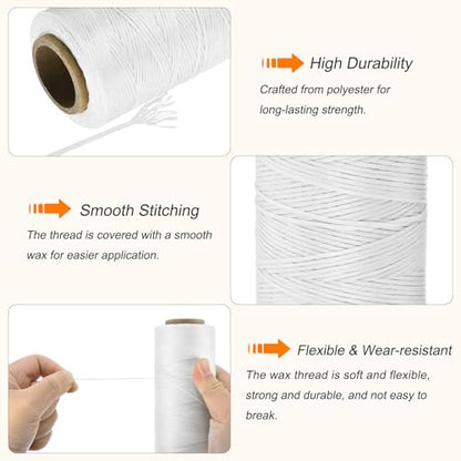 Waxed Thread 197 Yard 1mm 210D Flat Wax Thread Polyester Waxed String for Leather Sewing Hand Weaving Book Binding Home Decoration