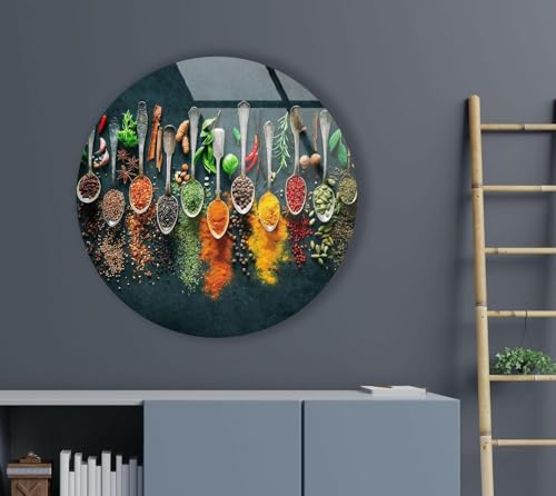 39,4''(100cm) Diameter Colorful Herbs Round Glass Wall Art Tempered Glass Printing Wall Decor Large Wall Art Wall Hangings