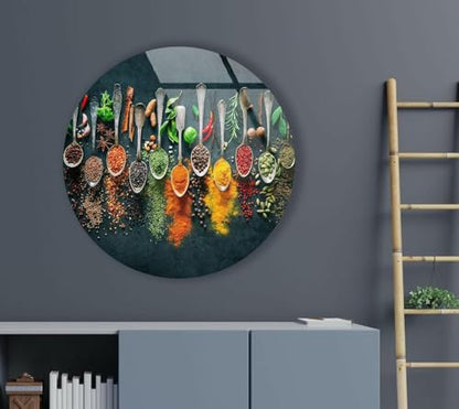 20''(50cm) Diameter Colorful Herbs Round Glass Wall Art Tempered Glass Printing Wall Decor Large Wall Art Wall Hangings