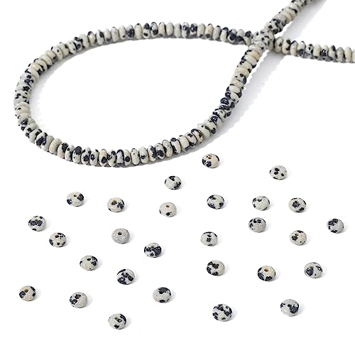 Natural Dalmatian Disk Stone Beads 4x2mm 160pcs Rondelle Loose Semi Gemstone Beads for Jewelry Making Design (160 Count)