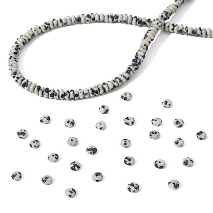 Natural Dalmatian Disk Stone Beads 4x2mm 160pcs Rondelle Loose Semi Gemstone Beads for Jewelry Making Design (160 Count)
