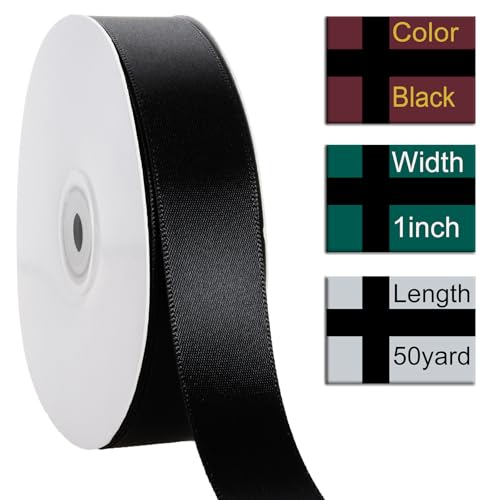 1 Inch Black Ribbon 50Yards