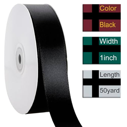 1 Inch Black Ribbon 50Yards
