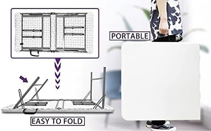 4 FT Folding Table, Plastic Portable Tables for Dining Parties Card Picnic Camping, Granite White
