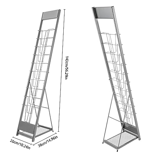 10 Tiers Portable Magazine Rack Book Brochure Display Stand Holder