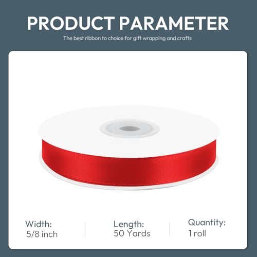 5 8" x 50 Yards Red Satin Ribbon Crafts Gift Wrapping (150 Foot)
