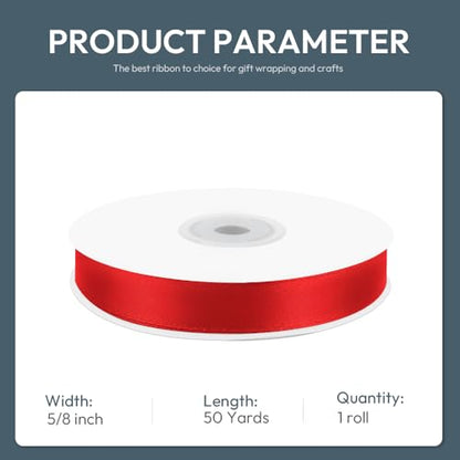 5 8" x 50 Yards Red Satin Ribbon Crafts Gift Wrapping (150 Foot)