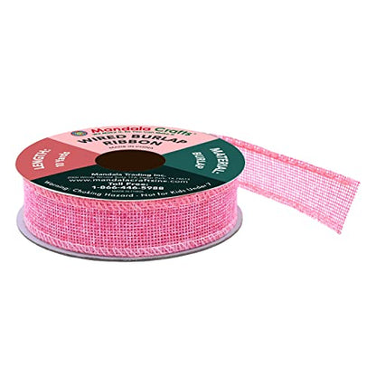 1 Inch Wide Pink Wired Burlap Ribbon for Crafts