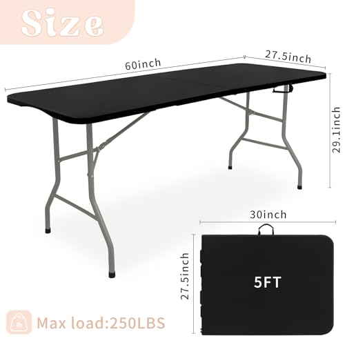 Set of 2 Folding Table 5 FT Camping Table Portable Heavy Duty Plastic Rectangular Outdoor Dining Table Steel Legs Fold (2 Count)