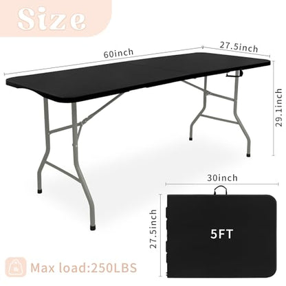 Set of 2 Folding Table 5 FT Camping Table Portable Heavy Duty Plastic Rectangular Outdoor Dining Table Steel Legs Fold (2 Count)