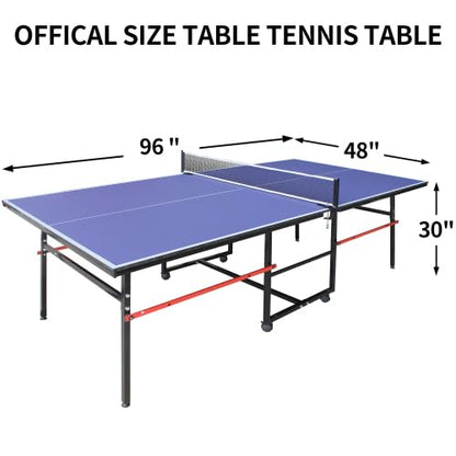 8FT/9FT Mid-Size Table Tennis Table Ping-Pong Table Set Foldable & Portable Table Indoor Outdoor for Family Game