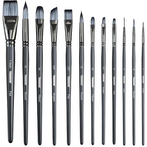 Artist Paint Brush Set of 12 for Watercolor Acrylic Gouache Oil and Tempera Painting (12 Count)