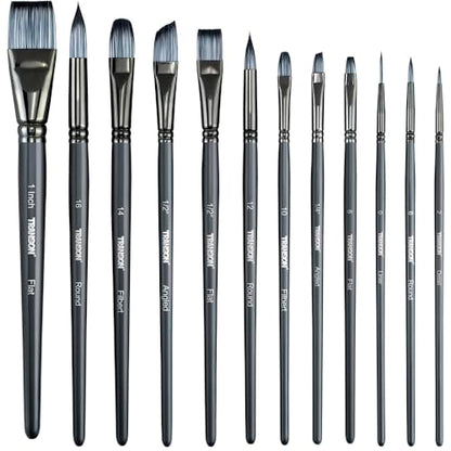 Artist Paint Brush Set of 12 for Watercolor Acrylic Gouache Oil and Tempera Painting (12 Count)