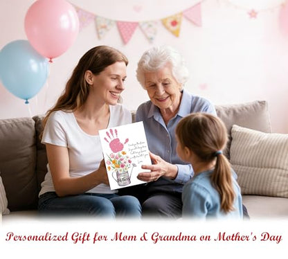 10 Pack Mothers Day Flower Handprint Art Greeting Cards (10 Count)