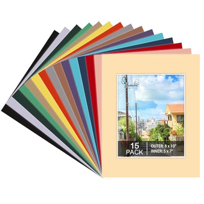 15 Pack 8x10 Picture Mats for 5x7 Photos (15 Count)