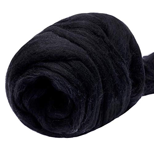 3.53oz Needle Felting Wool Roving for Needle Felting Black Felting Wool (3.53 Ounce)