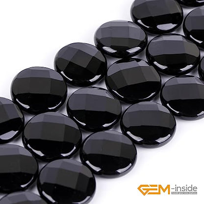 GEM Inside Facted Black Agate Gemstone Loose Beads Coin 20mm Crystal Energy Stone Power for Jewelry Making 15"