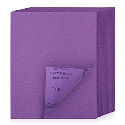120 Grit Sanding Sheets 20 PCS 9 x 11 Inch Purple Alumina (20 Count)