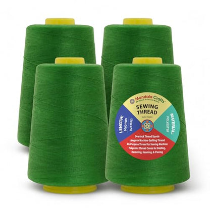 20S 2 Green Polyester 4 Pack of Serger Threads Cones (72000 Foot )