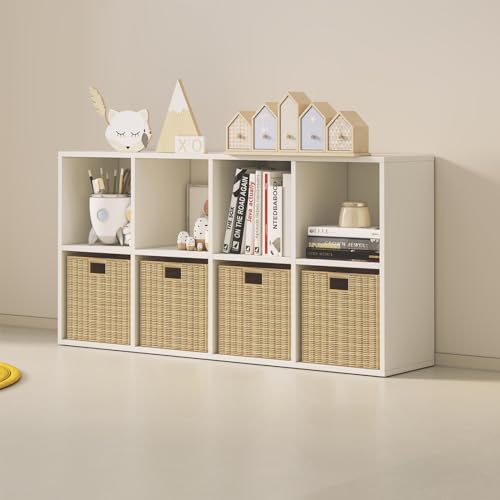 Wood Cube Storage Organizer Closet Cabinet for Living Room Bedroom Study Shelf Bookcase Wooden Floor Standing Open Bookshelf for Kids Home Office Display Storage Cabinet