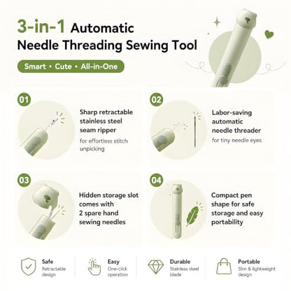 3-in-1 Automatic Needle Threader with Seam Ripper