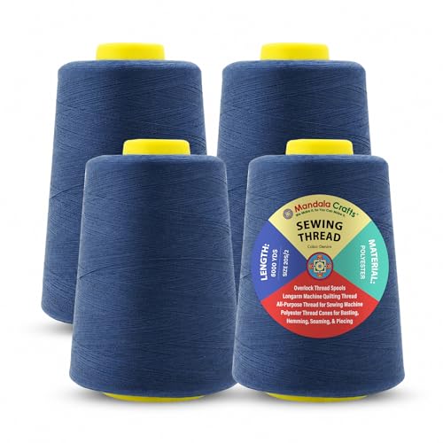 20S 2 Denim Polyester 4 Pack of Serger Threads Cones (24000 Foot)