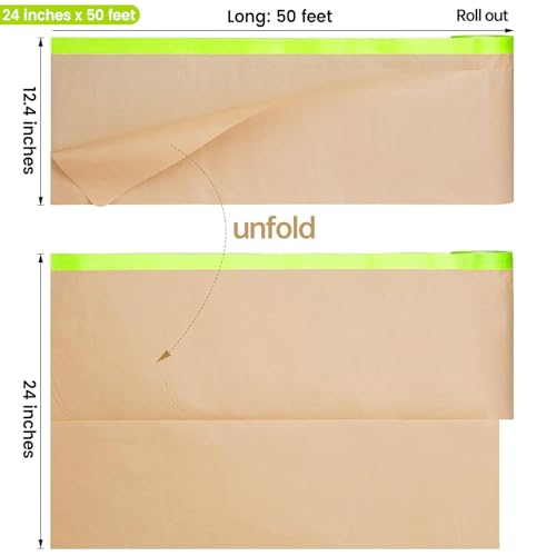 ADHES Pre Taped Masking Paper for Painting 24in x 50ft x 3rolls