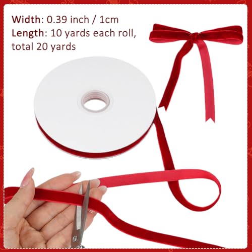 20yd 0.39" Red Velvet Ribbon Single Faced for Crafts (2 Count)
