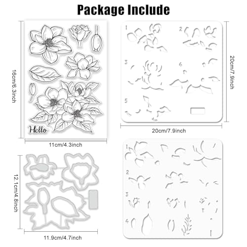 Realistic Magnolia Stamps & Dies & Layering Coloring Stencil Set