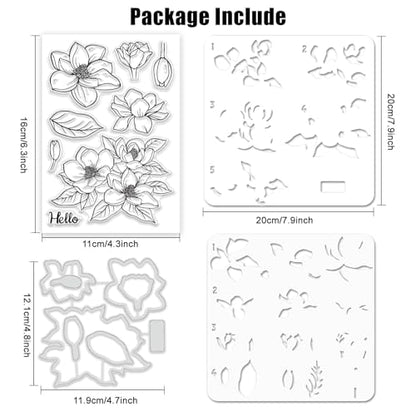 Realistic Magnolia Stamps & Dies & Layering Coloring Stencil Set