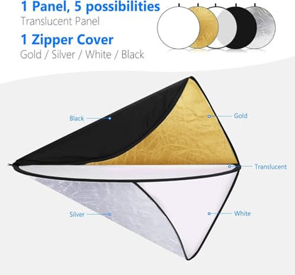 43 Inch 110 Centimeter Light Reflector Diffuser 5 in 1 Collapsible Multi Disc with Bag